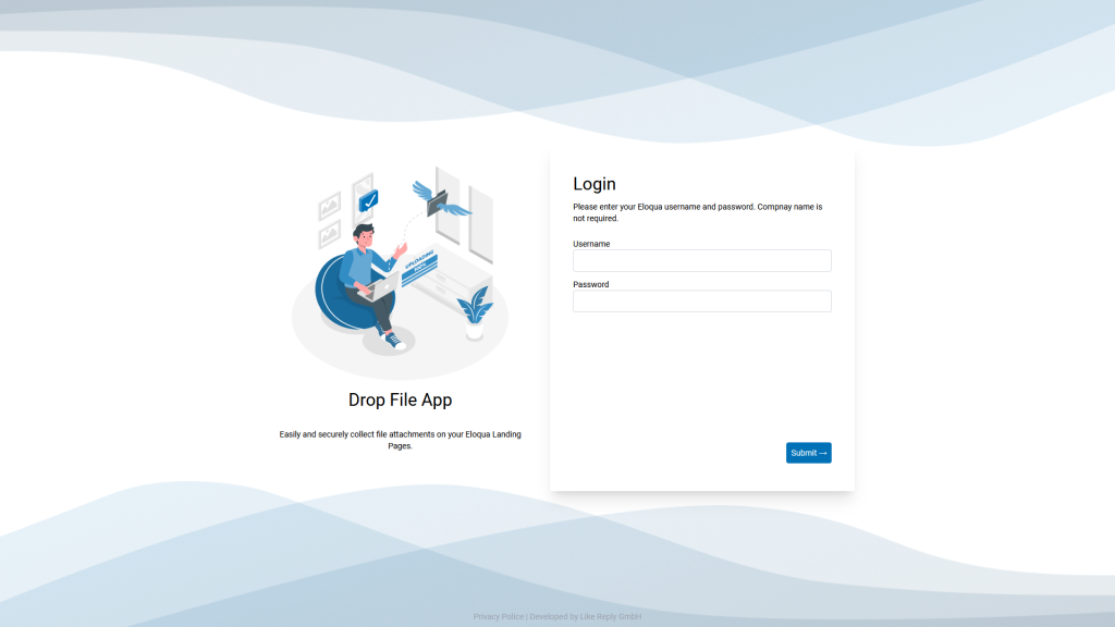 Screenshot of Eloqua Drop File App - 4. Login screen