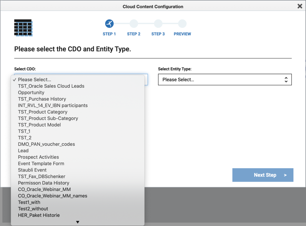 Screenshot of Advanced Dynamic Content App - 3. Select CDO