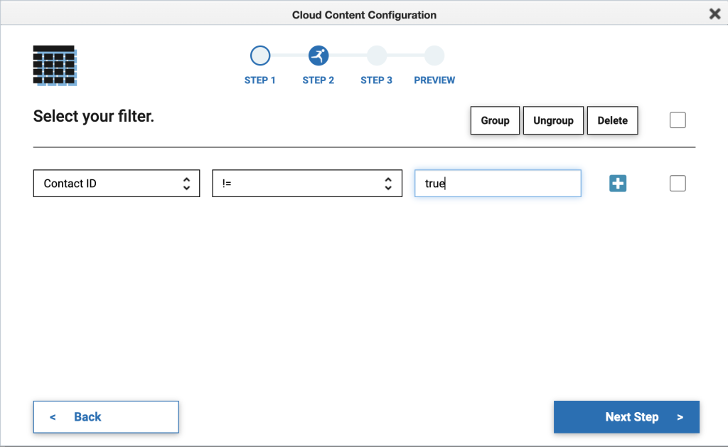 Screenshot der Advanced Dynamic Content App - 5. Filter auswählen