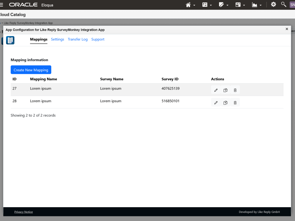 Screenshot of Eloqua Drop File App - 1. Mappings