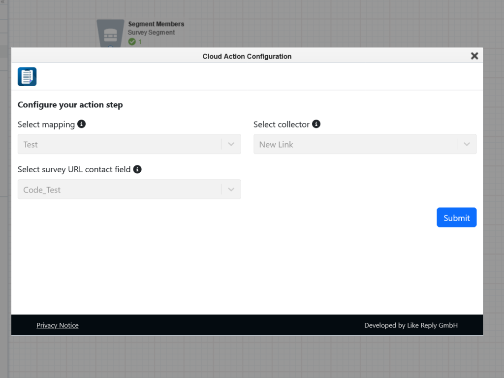 Capture d'écran d'Eloqua Drop File App - 3. Action Étape Configuration