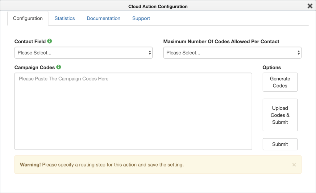 Capture d'écran de la configuration cloud de Voucher APP dans Eloqua