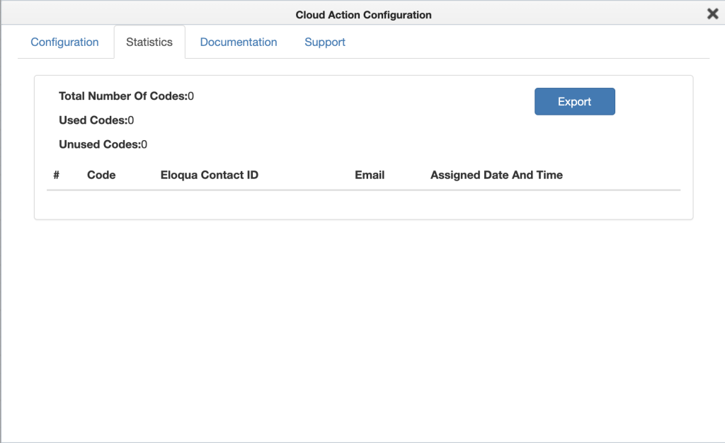 Capture d'écran de Voucher APP step 2 Cloud Action dans Eloqua